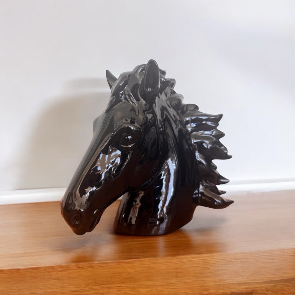 Italian Vintage Black Ceramic Horse Head Sculpture Figurine Art by Intrada Italy